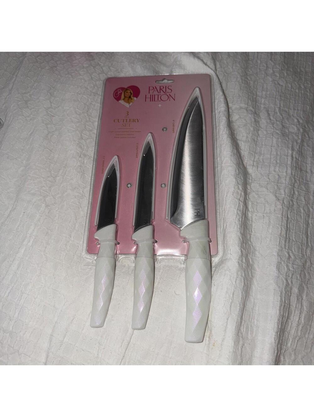 Paris Hilton 3-Piece Knife Set Chef Utility Paring Stainless Steel White